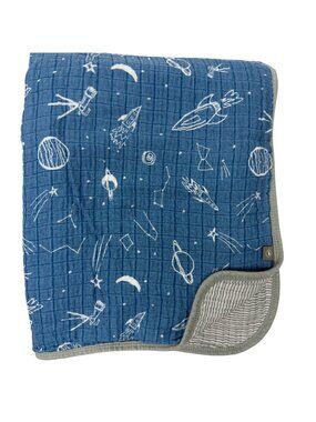 Red Rovr Blue Space Print Gray Stripe 44" Gauze Baby Blanket